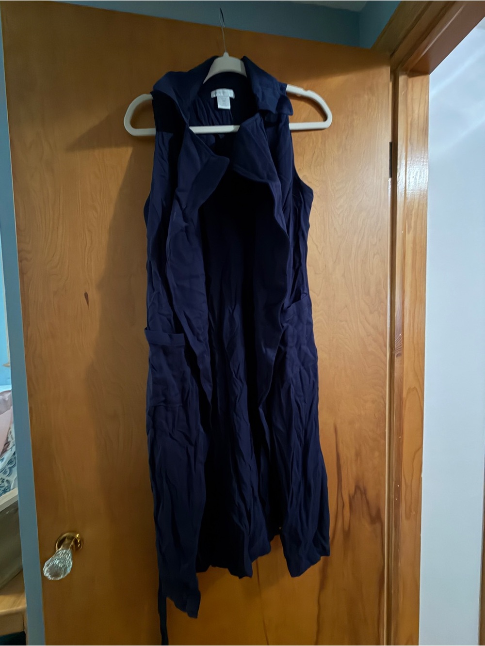New York & Company Navy Sleeveless Trench Vest